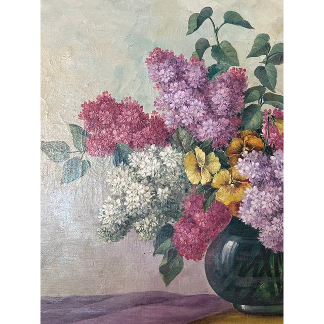 1940s Original E. Nordmann French Framed Still-Life Oil Painting Cut Flower Spring Bouquet For Sale - Image 5 of 12