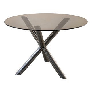 Vintage Space Age Steel and Smoked Glass Table, 1970s For Sale