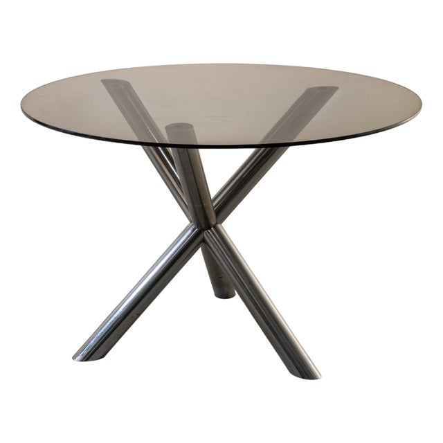 Vintage Space Age Steel and Smoked Glass Table, 1970s For Sale