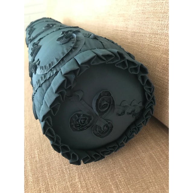 Bespoke Peacock Blue Bolster Pillows- Set of 2 For Sale - Image 4 of 6