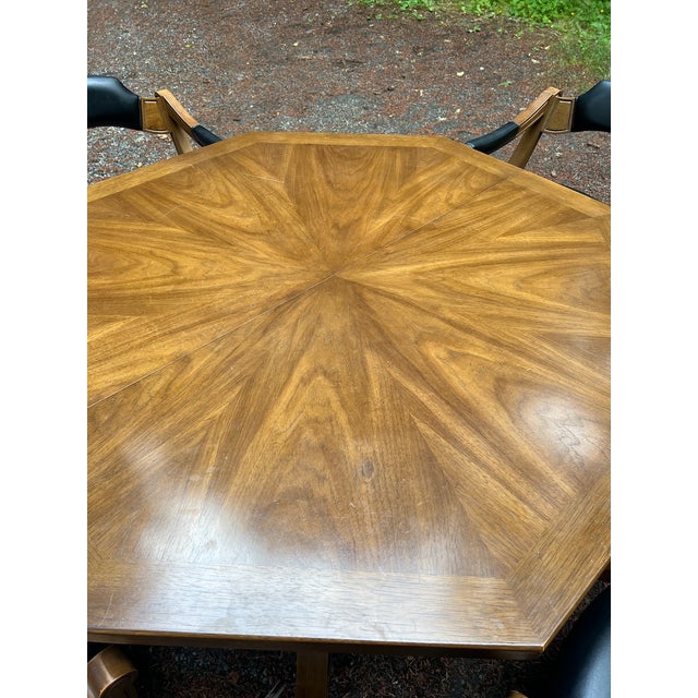 Wood 1960s Drexel Esperanto Mid-Century Modern Hexagonal Low Dining & Game Table With 4 Chairs For Sale - Image 7 of 17