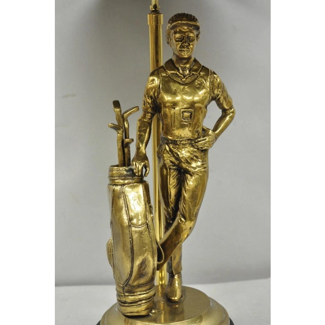 Maitland - Smith Vintage Maitland Smith Bronze Figure Golfer Sculpture Table Lamp W Leather Shade For Sale - Image 4 of 18