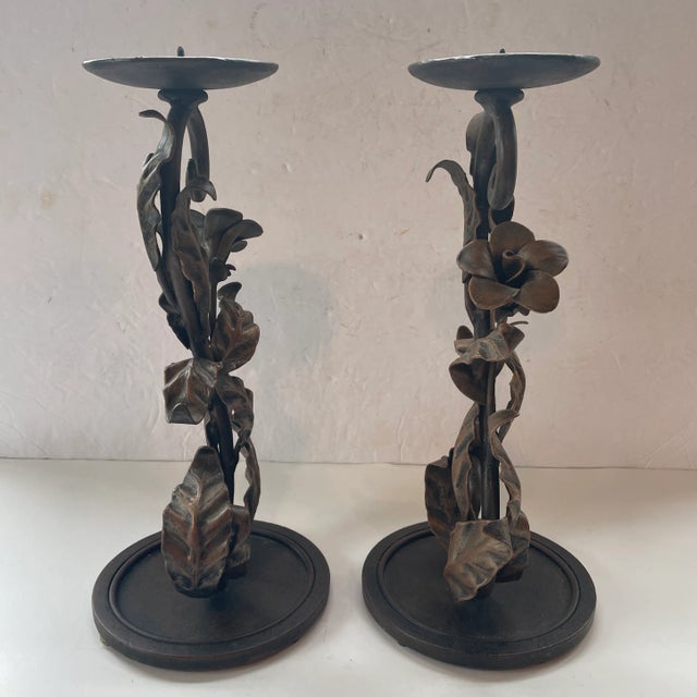 Vintage Artisan Hand Wrought Metal Candlestick Holders - Set of 2 For Sale - Image 4 of 13