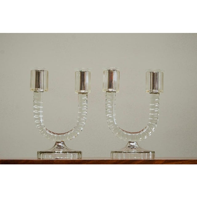 Vintage French Art Deco Candleholders in Crystal, 1930s, Set of 2 For Sale - Image 6 of 12
