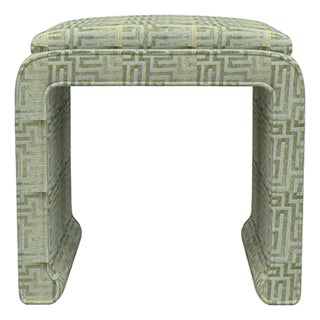 Matthew Izzo Home Edith Ming Style Upholstered Stool in Duluth Green For Sale