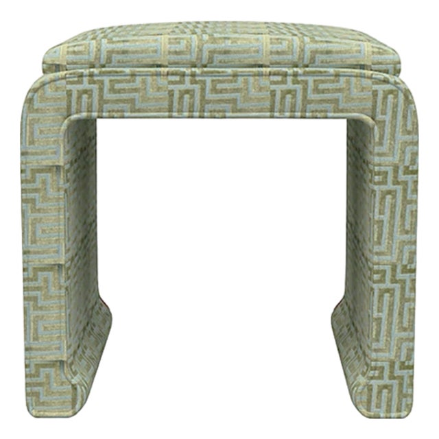 Matthew Izzo Home Edith Ming Style Upholstered Stool in Duluth Green For Sale