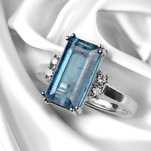 2020s AJD Blue Tourmaline Accented With Sparkling White Sapphires Size 7 For Sale - Image 5 of 5