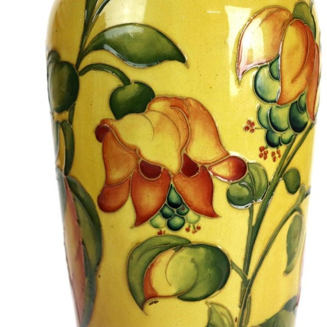 Pair Antique Moorcroft High Glaze Floral Pottery Vase (Drilled for Lamp Bases) For Sale - Image 9 of 10