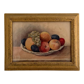 Victorian Fruit Bowl Still Life Watercolor signed and dated “Johnston, 1900” For Sale