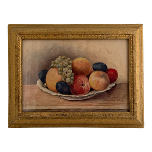 Victorian Fruit Bowl Still Life Watercolor signed and dated “Johnston, 1900”