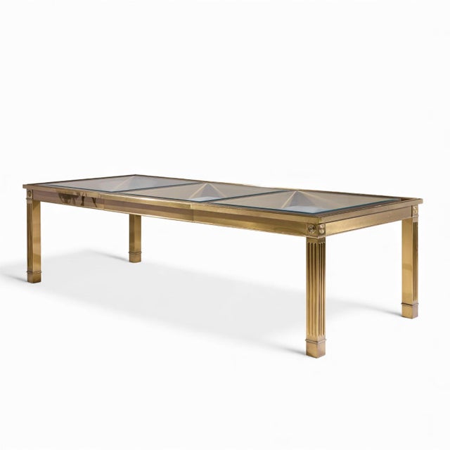 Mid-Century Modern Mastercraft Mid Century Brass Expanding Dining Table With 1 Leaf For Sale - Image 3 of 10
