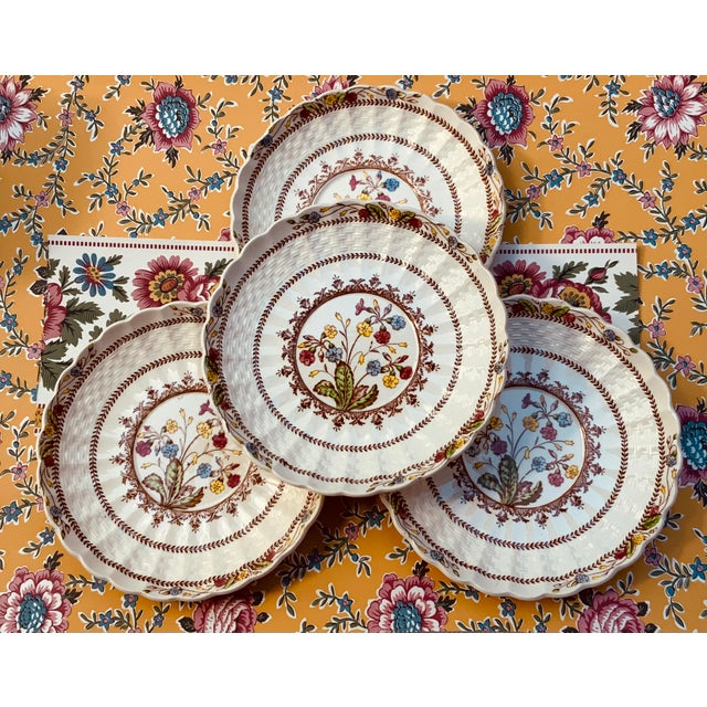 1930s Spode Cowslip Basketweave Brown and Cream Ceramic Teacups and Saucers, Set of 4 For Sale - Image 16 of 18