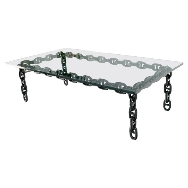 1970s Oversize Fused Marine Chain Base Rectangle Coffee Table with Thick Glass Top For Sale - Image 13 of 13