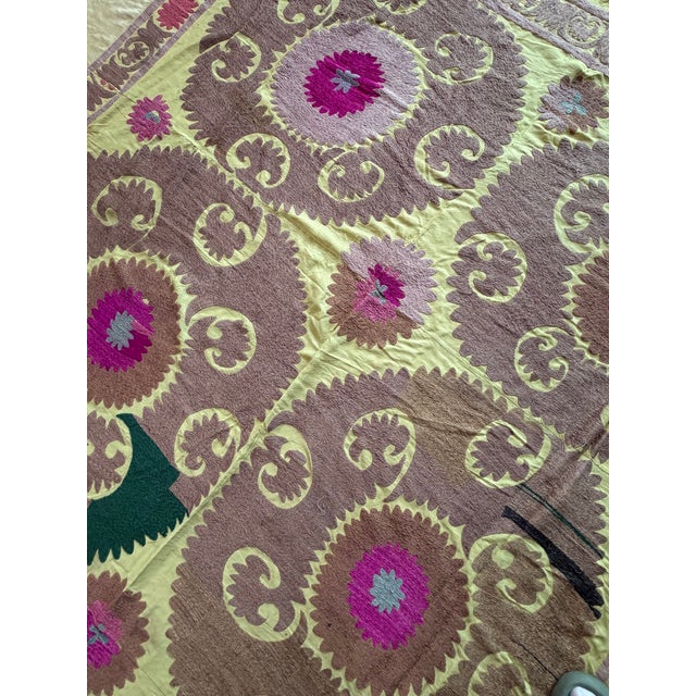 Large Yellow Cotton Suzani With Bold Round Medallions For Sale In New York - Image 6 of 10