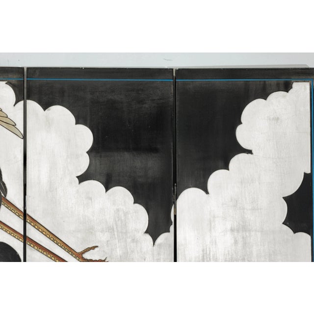 Vintage Chinese Four-Panel Screen with Silver Ground and Hand-Painted Cranes For Sale - Image 12 of 12