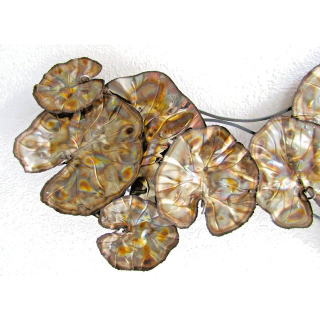 Vintage Brutalist Torch Cut Brass Lily Pad 67 Inch Wall Sculpture Attributed to Curtis Jere For Sale In Miami - Image 6 of 11