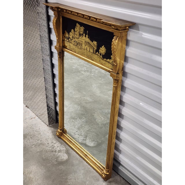 English Antique Early 20th Century Federal Style Eglomise Giltwood Mirror For Sale - Image 3 of 17