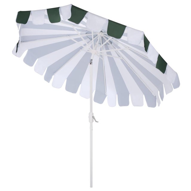 Metal Meze 9 Ft Crank Umbrella, Green Cabana Stripe/White Pole For Sale - Image 7 of 9