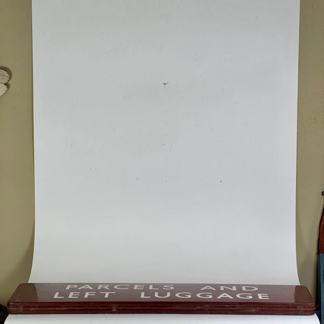 Rare Early 20th C Large Double Sided Train Station Porcelain Enamel Sign in Cherry Red Reads "Parcels and Left Luggage" For Sale - Image 14 of 18