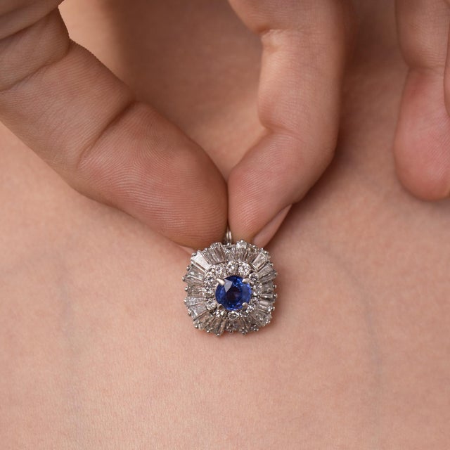 Vintage 1.35 Carat Sapphire Diamond Platinum Ring Pendant, Size 7.25 For Sale In Los Angeles - Image 6 of 7