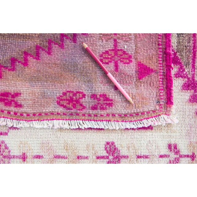 Vintage 1940s Pink Beige Kurdish Geometric Wool Faded Runner - 10’10” X 2’ 7.5” For Sale - Image 10 of 11