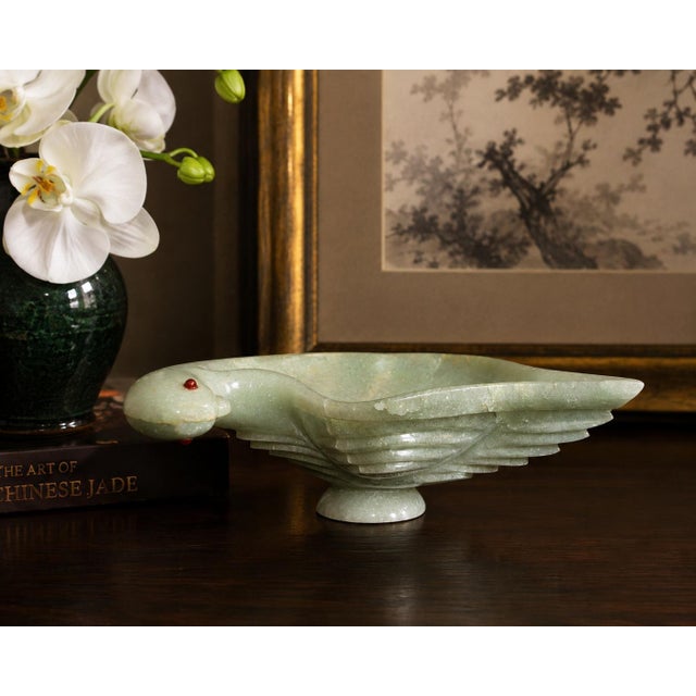 An elegant 8.25" hand-carved natural aventurine quartz bowl, beautifully sculpted in the graceful form of a dove. The...