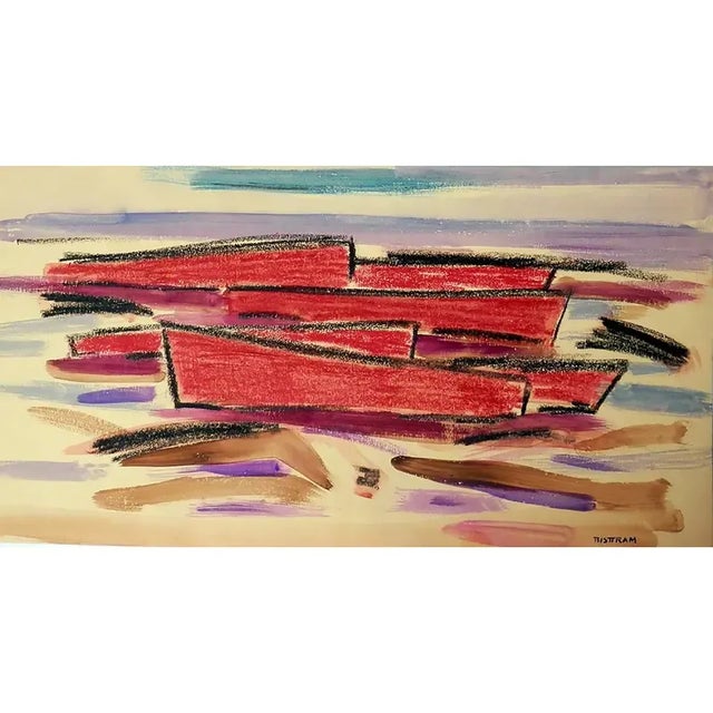 Emil Bisttram 1895 - 1976 American Boats gauche, crayons 11.75 x 17 75 in Signed. Bisttram estate stamp on verso Frame 19...