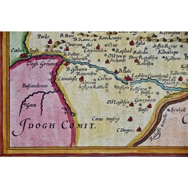 Southeastern Ireland: A 17th Century Hand Colored Map by Mercator and Hondius For Sale - Image 4 of 7