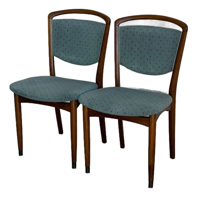Vintage Danish Teak Dining Chairs Set of 2 Mid Century Modern Upholstered Chairs For Sale