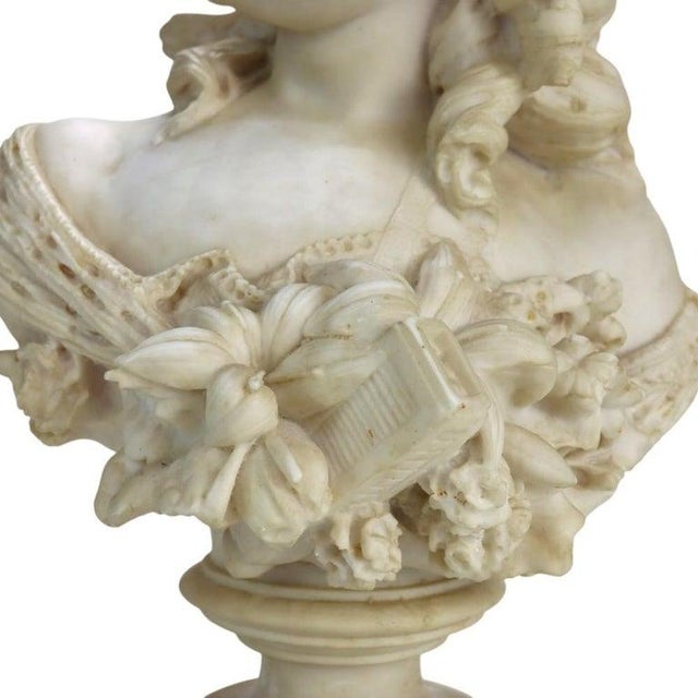 Late 19th Century Italian Classical Carved Alabaster Bust of a Maiden With Flowers by P. Bazzanti For Sale - Image 5 of 13