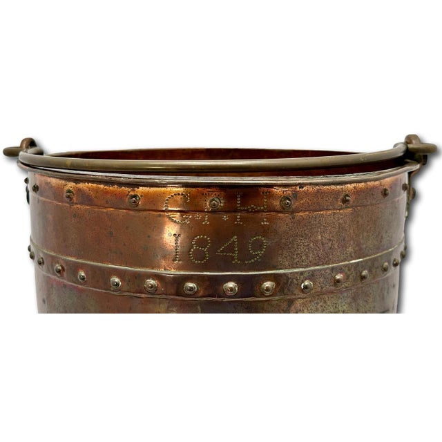American Outstanding & Rare Large Antique American Hand Wrought Heavy Solid Copper Farm Utility Pail - Bucket Dated 1849 For Sale - Image 3 of 18