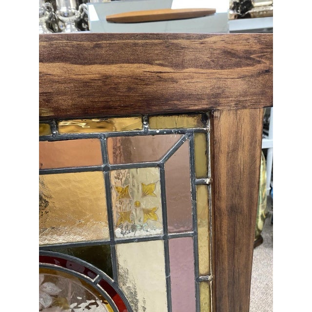 Purple Antique French Art Nouveau Stained Leaded Glass Windows With Birds - A Pair For Sale - Image 8 of 12