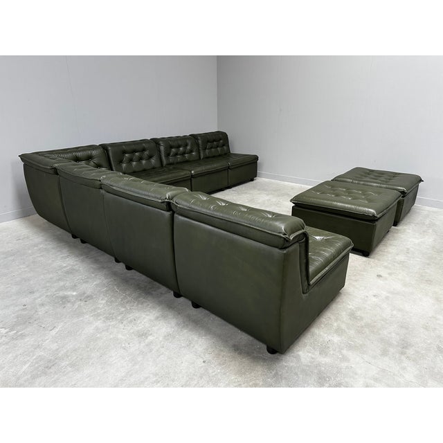 Modular Sectional Sofa in Green Tufted Leather from de Sede, 1970s, Set of 9 For Sale - Image 6 of 15