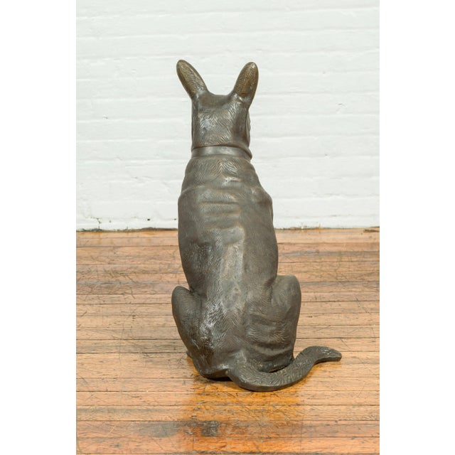 Contemporary Bronze Sculpture Depicting a German Shepherd with Dark Patina For Sale - Image 10 of 12