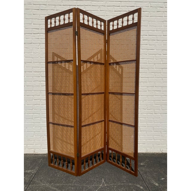 Mid Century Modern Cane Walnut Room Divider Screen Chairish