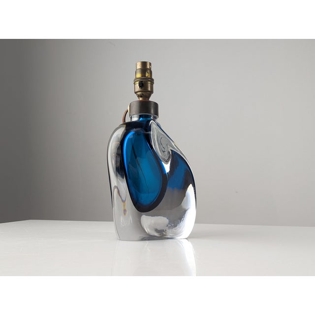 Vintage Swedish Modern Blue Cased Glass Table Lamp from Orrefors, 1950s For Sale - Image 10 of 11