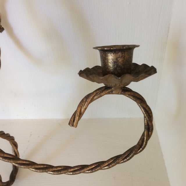 Metal Italian Gold Gilt Twisting Wire 5 Candle Wall Sconces - a Pair For Sale - Image 7 of 13
