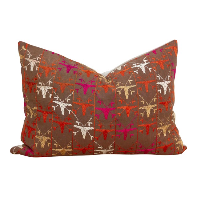 Colorful Mosaic, Antique Phulkari Lumbar Pillow Cover For Sale