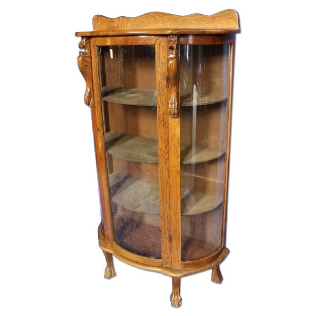 Antique Oak Curved Curio Display China Cabinet 1900s Chairish
