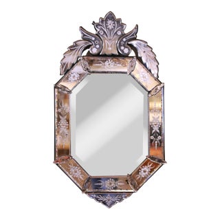 Early 20th Century Venetian Murano Style Beveled Etched Mirror For Sale