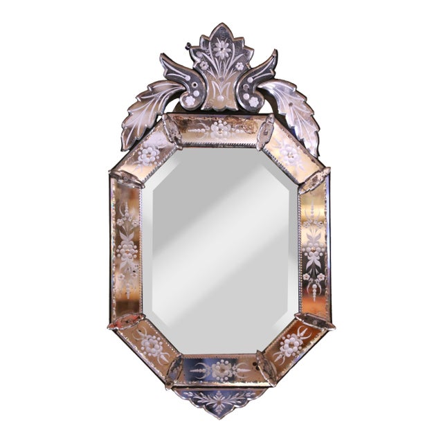 Early 20th Century Venetian Murano Style Beveled Etched Mirror For Sale