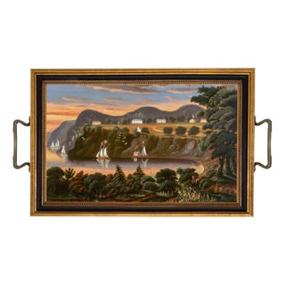 Folk Art Hudson River at West Point Decorative Tray For Sale