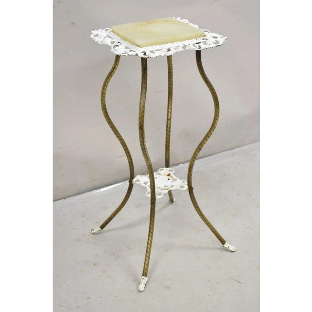 Antique Victorian Brass 2 Tier Onyx Stone Top Plant Stand Pedestal Side Table For Sale - Image 10 of 10