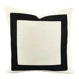 Jane Churchill Darwin in Cream With Black Square Ribbon Embellished Pillow Cover - 20" X 20" For Sale