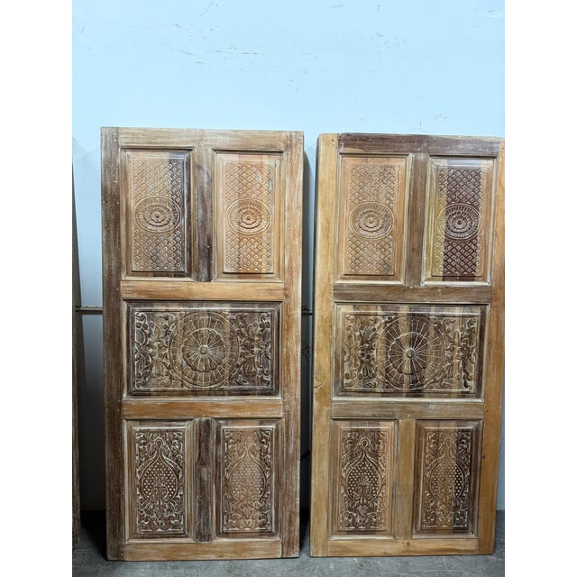 Antique Floral Carved Rustic Wood Sliding Barn Door – Statement Bedroom Door 80x36 For Sale - Image 4 of 5