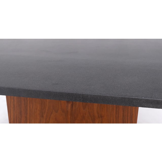 Cube Shape Oiled Walnut Pedestal Base Square Slate Too Coffee Center Table For Sale - Image 10 of 11