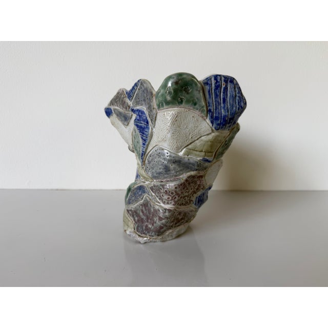 Vintage Handmade Abstract Textured Studio Pottery Sculptural Vase, Unsigned For Sale In Miami - Image 6 of 12