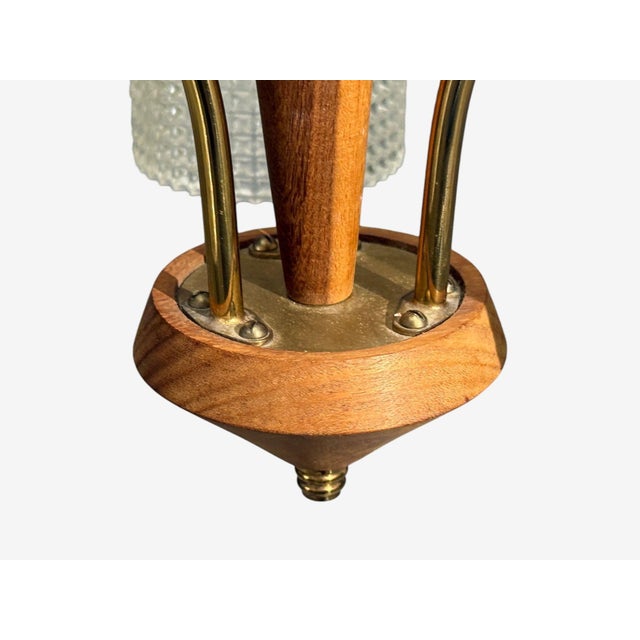 1950s Swedish Modern, Small Pendant Light, Brass, Teak, Textured Glass, Sweden For Sale - Image 11 of 12