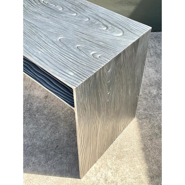 Metal Vintage Wood Grain Metal Console Table For Sale - Image 7 of 12