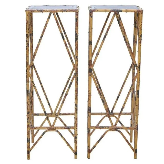 Pair of Mid-Century French Chinoiserie-Style Bamboo Pedestals Stands For Sale - Image 9 of 9